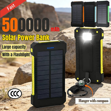 For Phone Camping Powerbanks Dual USB Travel Power Bank 500000mAh Waterproof Outdoor Solar Portable Solar Phone Charger Solar