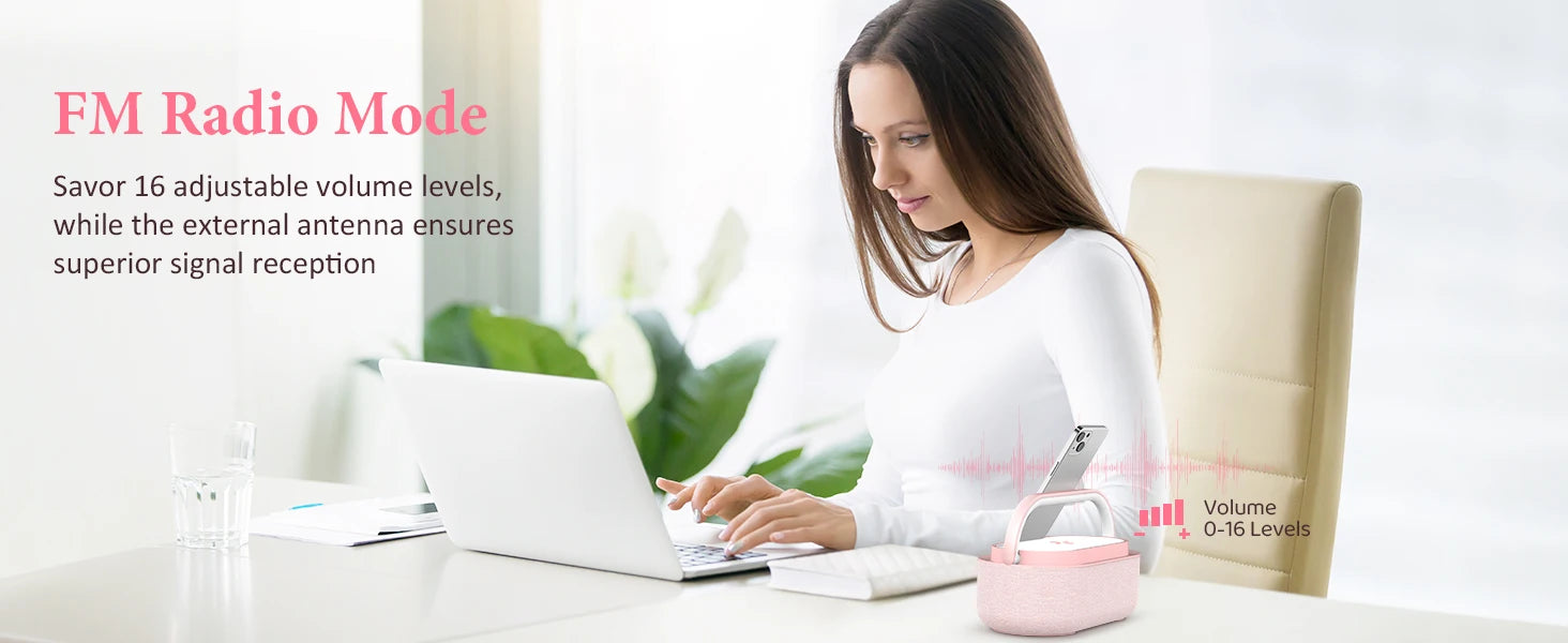 2500mAh Bluetooth Speaker with Wireless Charger, FM Radio & Dimmable Light - Portable Dual Speaker for Bedroom, Office & Gifts