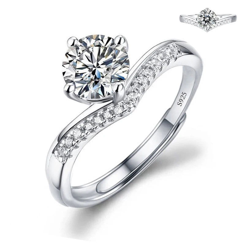 Moissanite Engagement Finger Rings Inlaid Diamond Open Ring For Women 925 Silver Promise Wedding Adjustable Rings Fine Jewelry