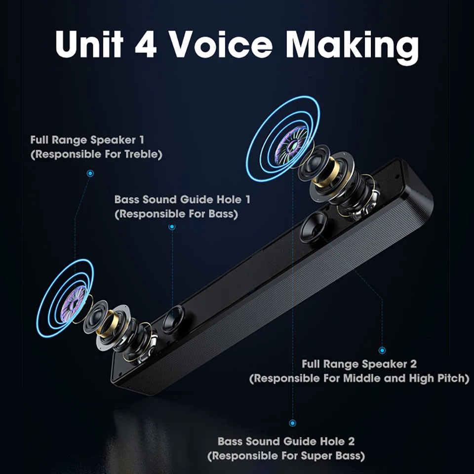PC Soundbar Wired/Wireless Bluetooth Speaker 4D USB Powered Soundbar for TV Pc Laptop Gaming Home Theater Surround Audio System