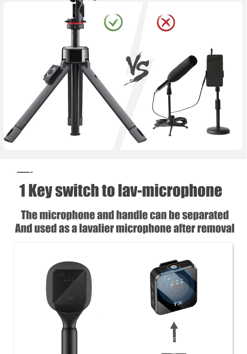 Wireless Interview Mic Professional Handheld reporter Microphone for iPhone Smartphone content creator Broadcast iOS Android mic