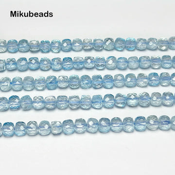 Wholesale Natural 4mm Blue Topaz Faceted Cube Round Loose Beads For Making Jewelry DIY Necklace Bracelet Mikubeads