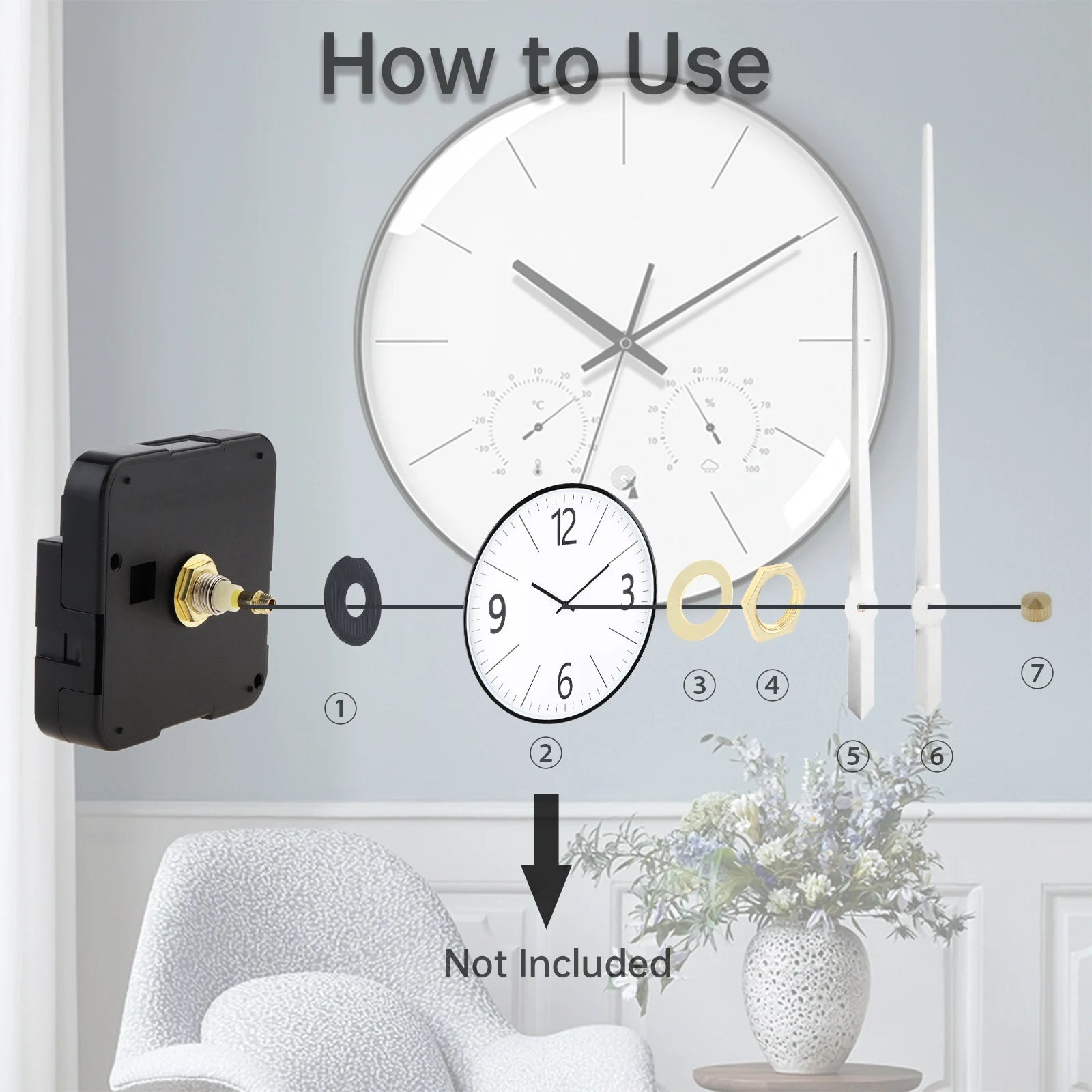 Quartz Battery Operated Silent Wall Clock Movement Mechanisms for DIY / Repair, Clock Parts Replacement