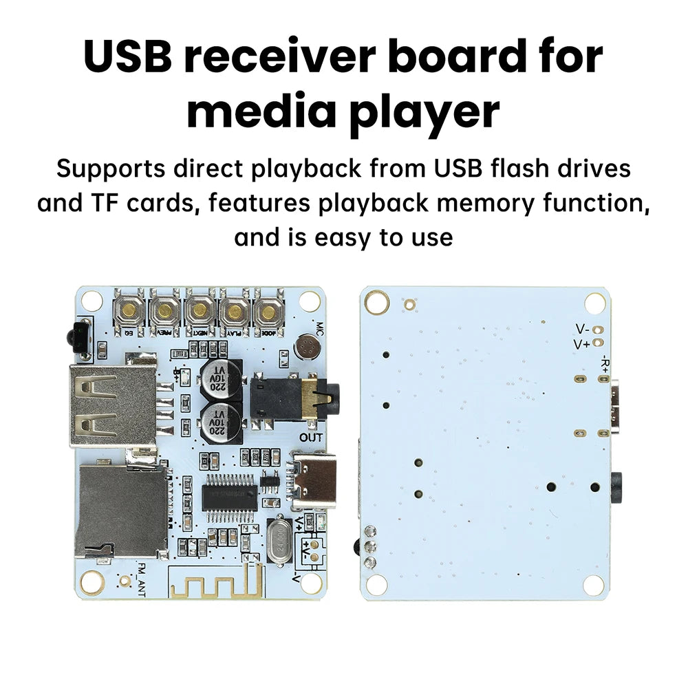 Bluetooth 5.4 Audio Receiver Board with USB/TF Playback Lossless Decoding AAC MP3 WAV FLAC APE for Car AUX DIY Power Supply