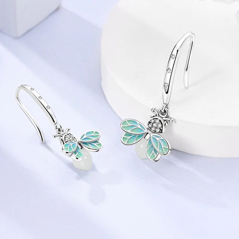 925 Sterling Silver Earrings Mushroom Glowing Firefly Cherry Bee Earring For Women Wedding Engagement Party Fashion Jewelry Gift