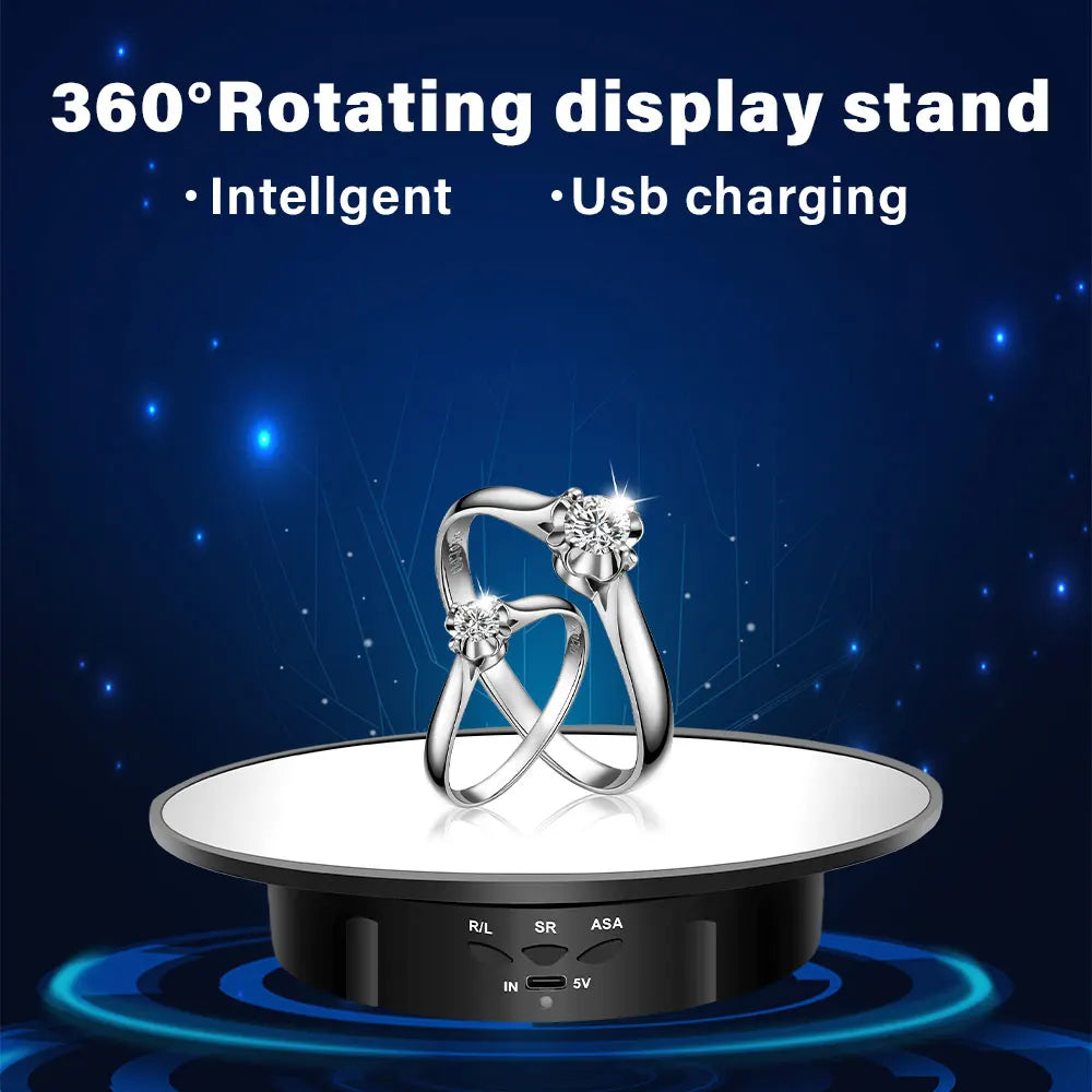 Motorised Rotating Mirror Display Stand,360 Degree Turntable, Jewellery Holder,USB Power Supply, Rotating Shooting, Three Speeds