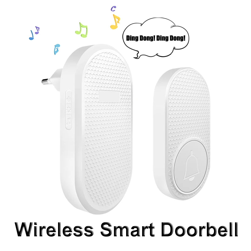 Smart Wireless Doorbell 433MHz 4 Volume Levels & Melody Chime Emergency Alarm for Elderly EU or US Plug Optional (White/Black)