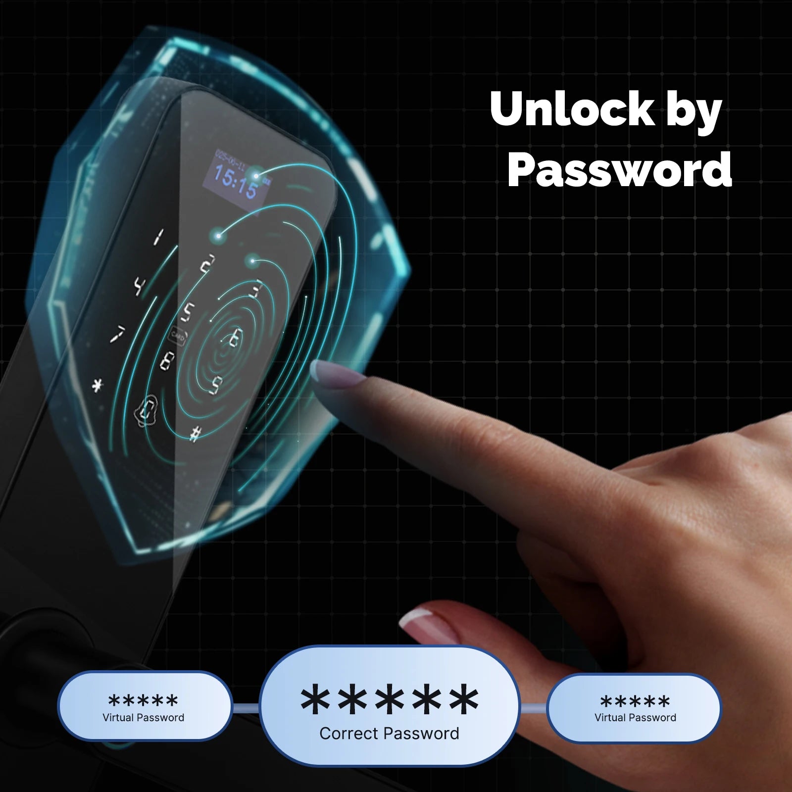 MOES Smart Wooden Door Lock - Fingerprint, Keycard, PIN Code, Remote Control, Tamper Alarm, Battery Powered, with Screen Display