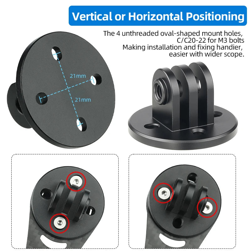 CNC-machined Alloy Connector for Wahoo Computer Stand Vertical Horizontal Mount Adaption Optional Countersunk or Flat Head Bolts