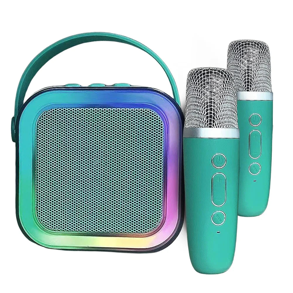 K12 Wireless Microphone Karaoke Machine Bluetooth Speaker Mini Home Theater Speakers KTV HIFI Stereo Sound Adjustable LED Lights