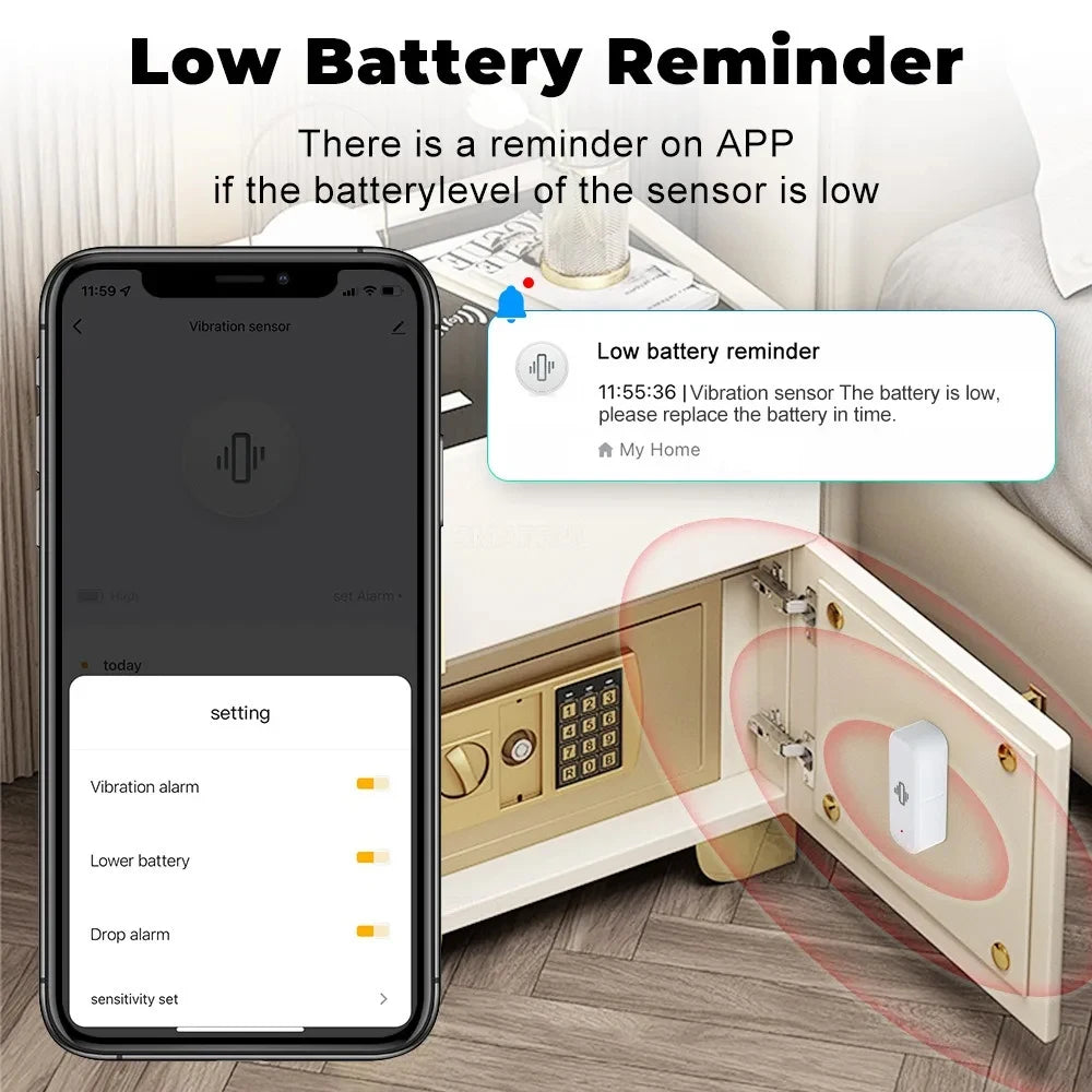 ZigBee 3.0 Smart Vibration Sensor Real Time Monitoring Door Window Detection Alarm Smart Home Security Protection System