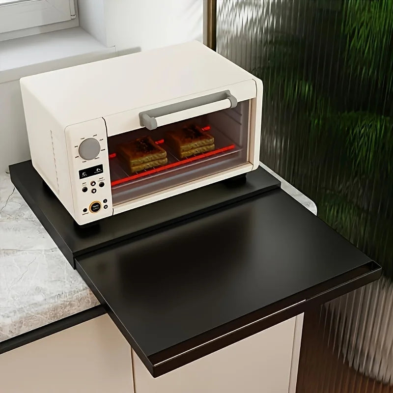 Modern Metal Utility Rack with Pull-Out Shelves & Drawers – Versatile Microwave Stand for Oven, Cookware and Tabletop Storage