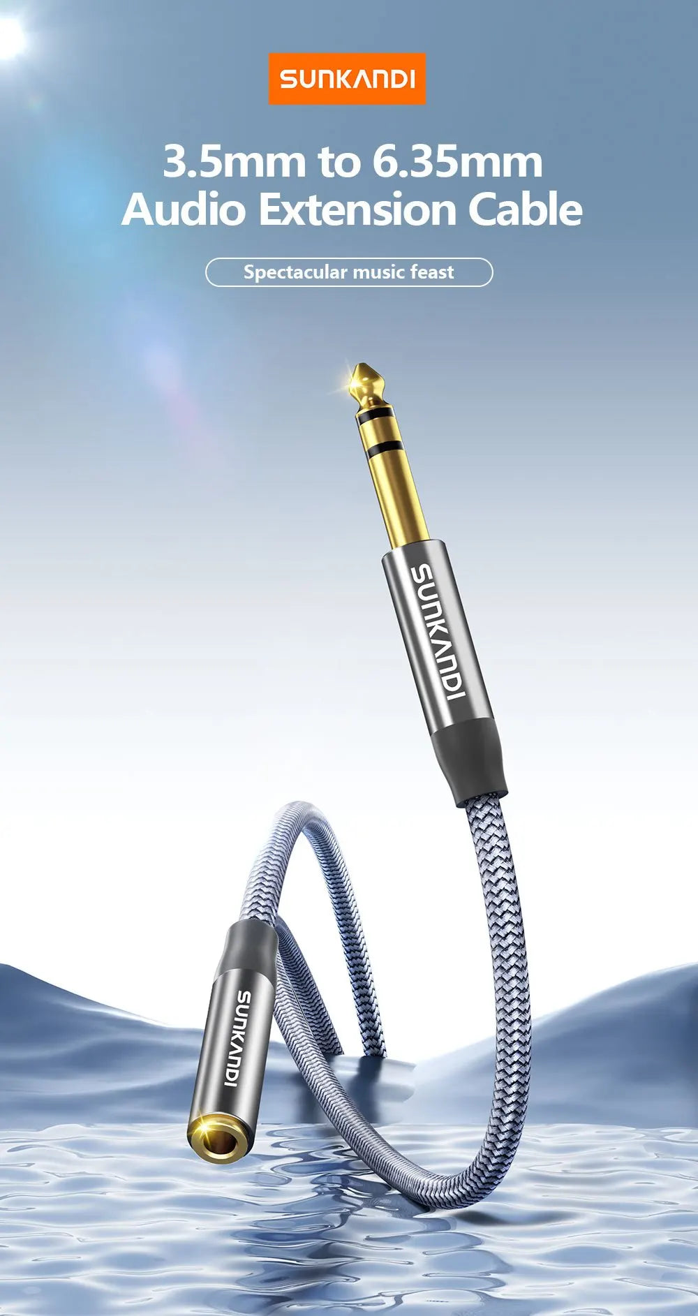 SUNKANDI  6.35mm 1/4 Male to 3.5mm 1/8 Female Stereo Jack Audio Adapter for Amplifiers, Guitar Amp, Keyboard Piano,Headphones