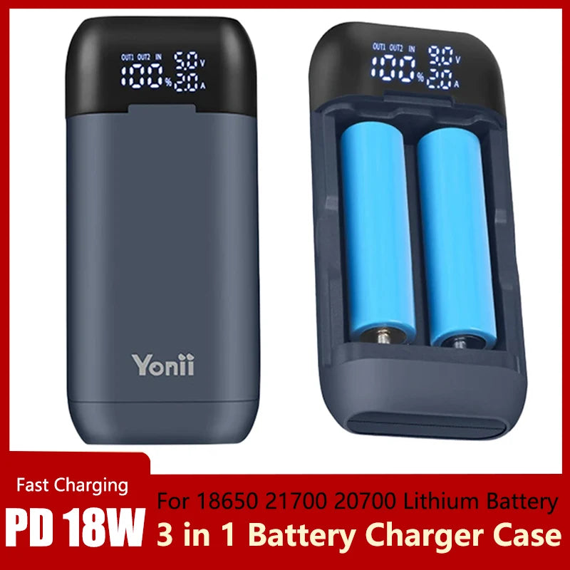 DIY Power Bank Case 18650x21 PD QC4.0 3.0 22.5W Fast Charge Battery Storage Box with Micro Type-c Charging Cable Camping Light