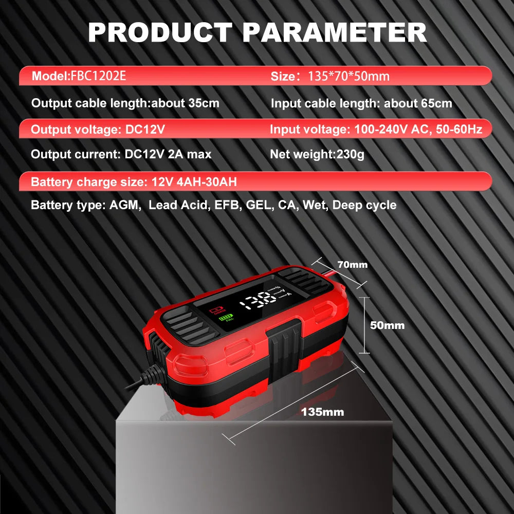Smart Battery Charger For Lead-Acid Battery Charger Digital For Car Motorcycle Scooter Battery Charging Battery Maintenance