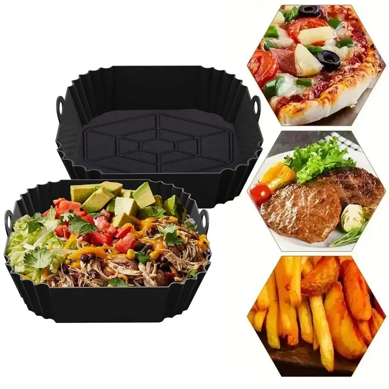 Air Fryer Oven Baking Tray Silicone Tray Fried Chicken Pizza Mat Oilless Silicone Pan Air Fryer Accessories for Kitchen Baking