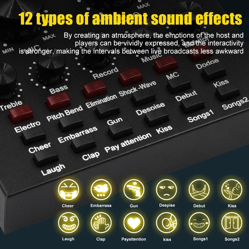 V8 V8S Audio Mixer USB External Headset Microphone Webcast Personal Live Broadcast Sound Card For Phone Computer