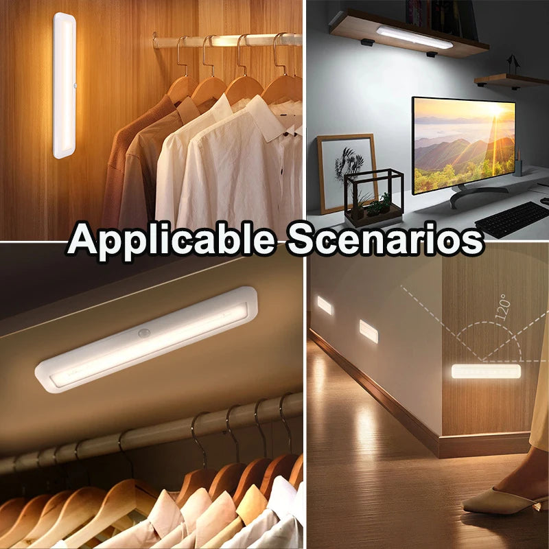 LED Smart Night Light Smart Motion Sensor Light Emergency Automatic Lighting 1000mAH Rechargeable Cabinet Night Lamp for Bedroom