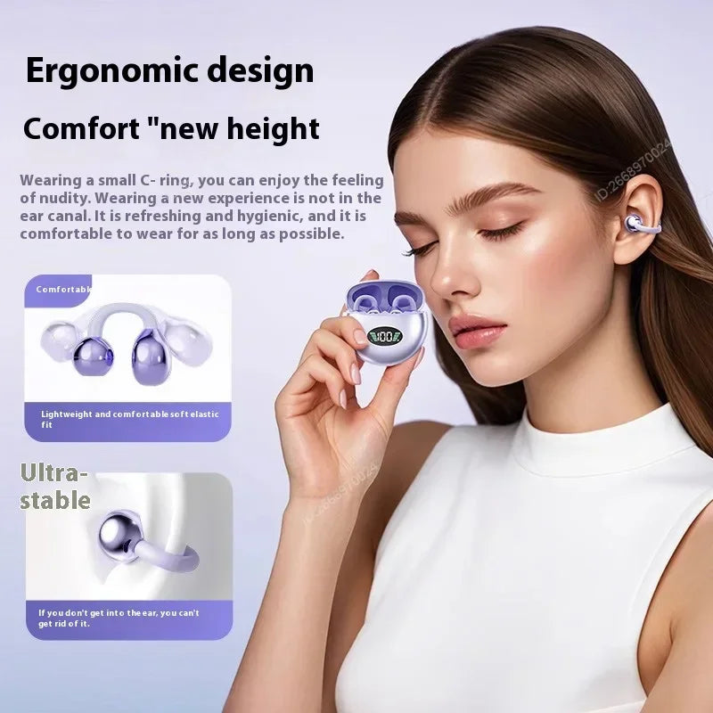Premium Clip-on Earphones Wireless Bluetooth Earbuds Sound Quality Long Battery Life Perfect for Sports Headphones With Micphone
