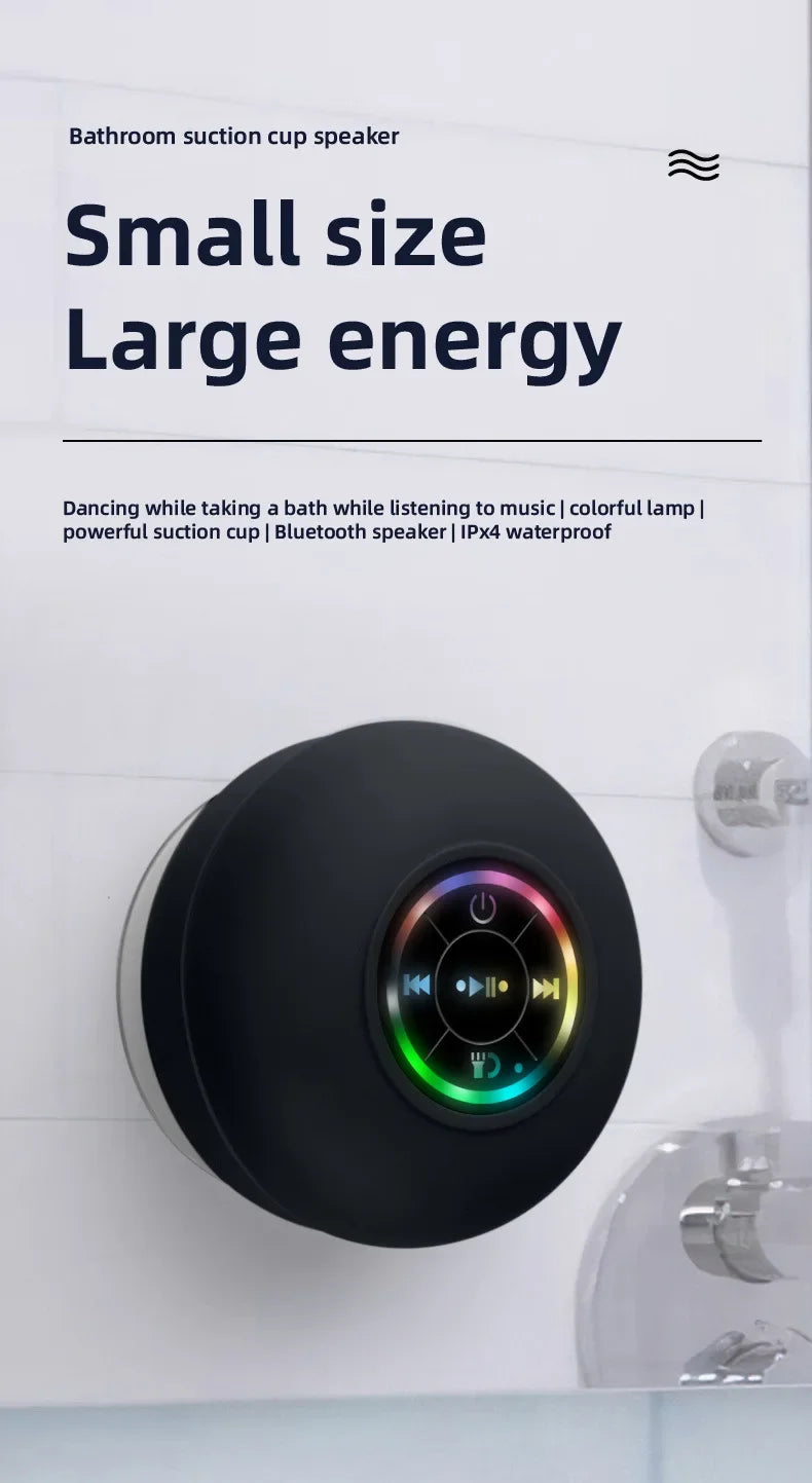 New Bathroom Waterproof Wireless LED Bluetooth Speaker Large Suction Cup Mini Portable Speaker Outdoor Sports Stereo Speaker
