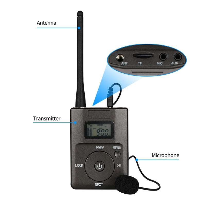 YARMEE FM Portable Audio Wireless Tour Guide System 1 Transmitter + 15  Radio Receivers For Travelling Church Museum Umrah Hajj