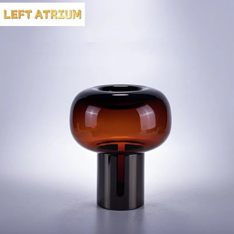 Dark Glass Vase, Iron Frame Cylindrical Base Flowerpot, Living Room Decoration, Creative Hydroponic Vase, Glass Container