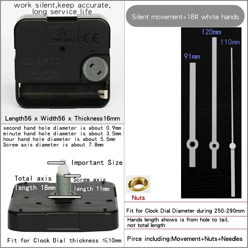 Clock Mechanism With Hands Silent Plastic DIY Accessory Kits Sweep Quartz Movement