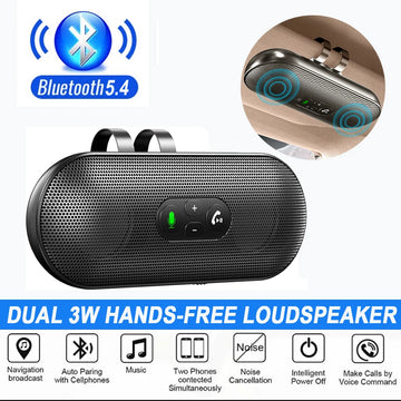Bluetooth 5.4 Car Kit Handsfree Dual 3W Speakerphone Sun Visor Speaker Mp3 Player Wireless Music Receiver With Voice Assistant