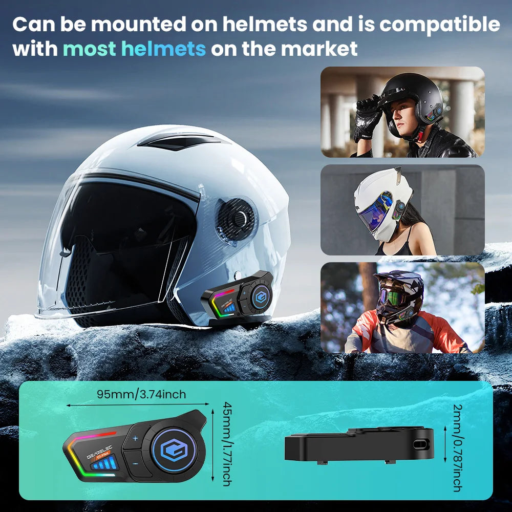 GEARELEC G1 Motorcycle Helmet Bluetooth Headset Hands Free Call IPX67 Waterproof 1000mAh Headset Speakers HiFi Stereo RGB Light