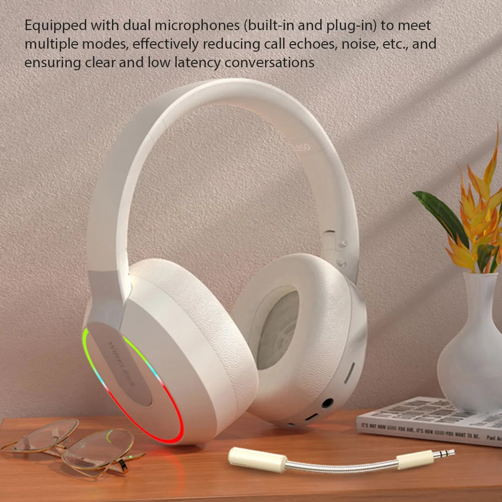 Wireless Headphones with MicroPhone Game Headset Blutooth 5.1 Gamer Surround Stereo Earphone Colourful Light PC Laptop Earpiece