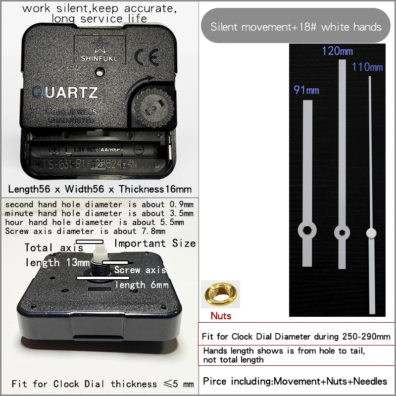Clock Mechanism With Hands Silent Plastic DIY Accessory Kits Sweep Quartz Movement