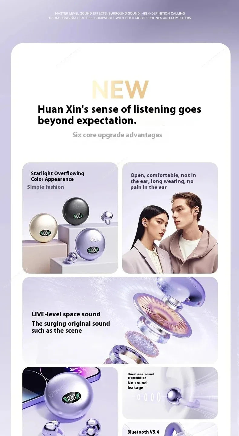 Premium Clip-on Earphones Wireless Bluetooth Earbuds Sound Quality Long Battery Life Perfect for Sports Headphones With Micphone