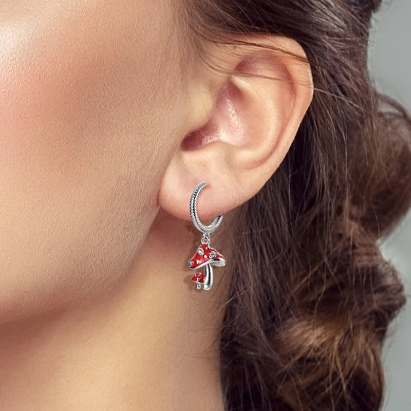 925 Sterling Silver Earrings Mushroom Glowing Firefly Cherry Bee Earring For Women Wedding Engagement Party Fashion Jewelry Gift