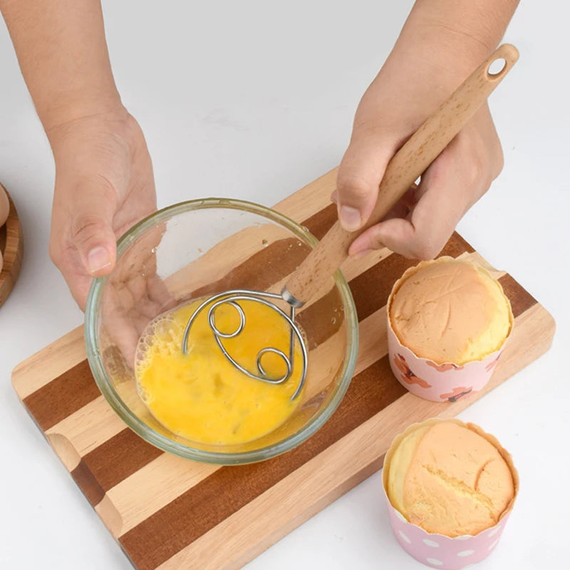 10 Inch Creative Hand Blender DIY Danish Bread Stainless Steel Bakeware Dough Whisk Egg Beater Mixer Tool Wood Handle