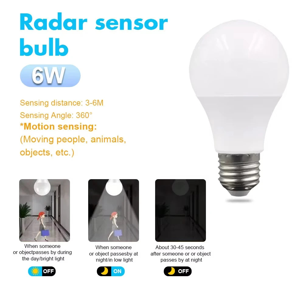 PIR Motion Sensor Light Bulbs E26 110V LED Lamp Auto Smart  LED Bulb Energy Saving Bombillas Bedroom Kitchen Porch Lighting