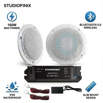 STUDIOFINIX 2PCS 4" Waterproof Ceiling Bluetooth Speakers - 160W Marine Speaker Kit for Bathroom Kitchen Home Outdoor Camper