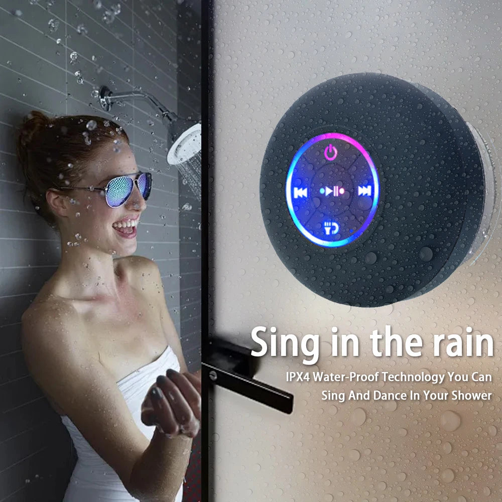 Portable Wireless Bluetooth Speaker LED Light IPX4 Waterproof Speaker Outdoor Bathroom Suction Cup Mini 3D Subwoofer Sound Box