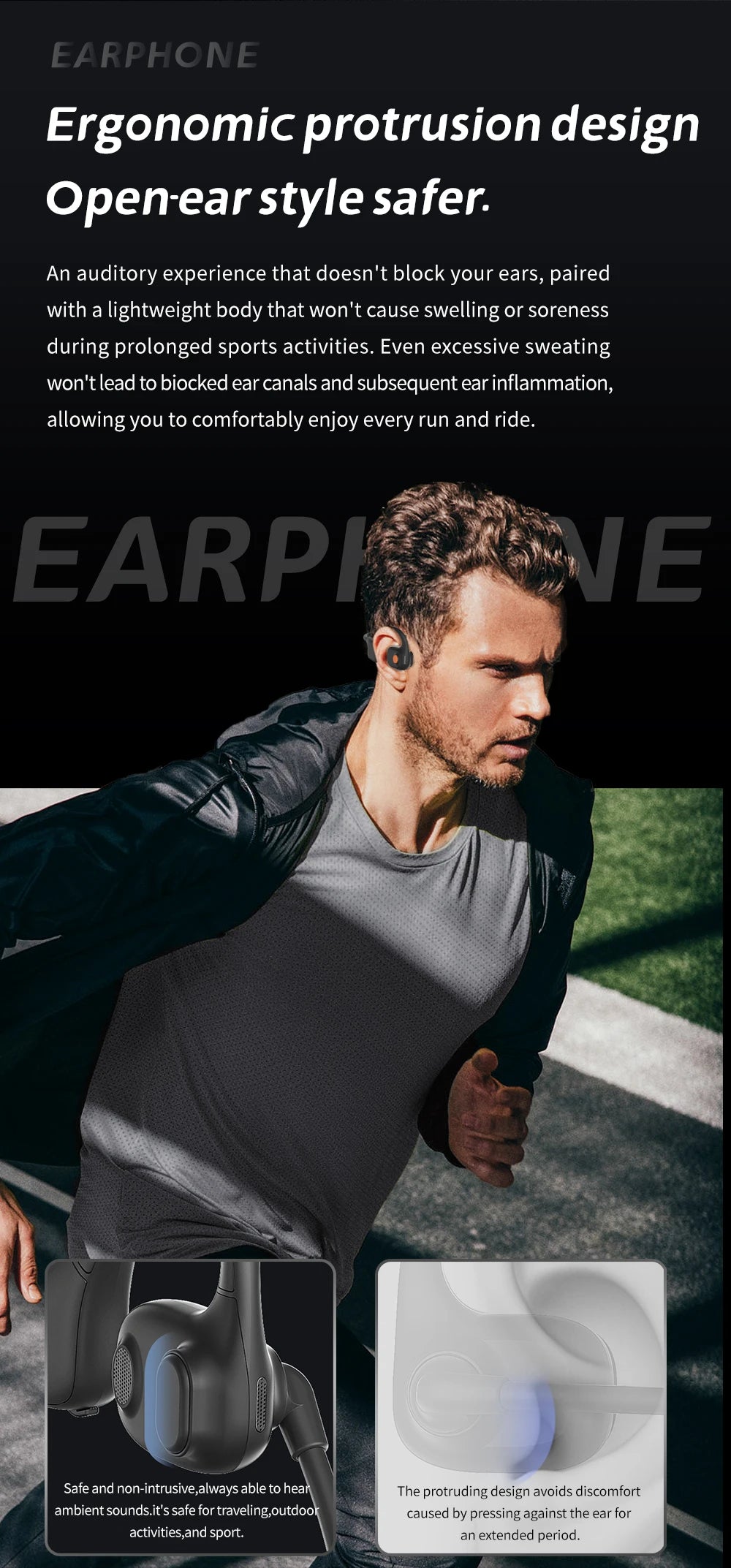 Comfortable Wearing Open-Air Conduction Bluetooth Headset Noise Reduction Mic HD Call for Driving Phone Office Use