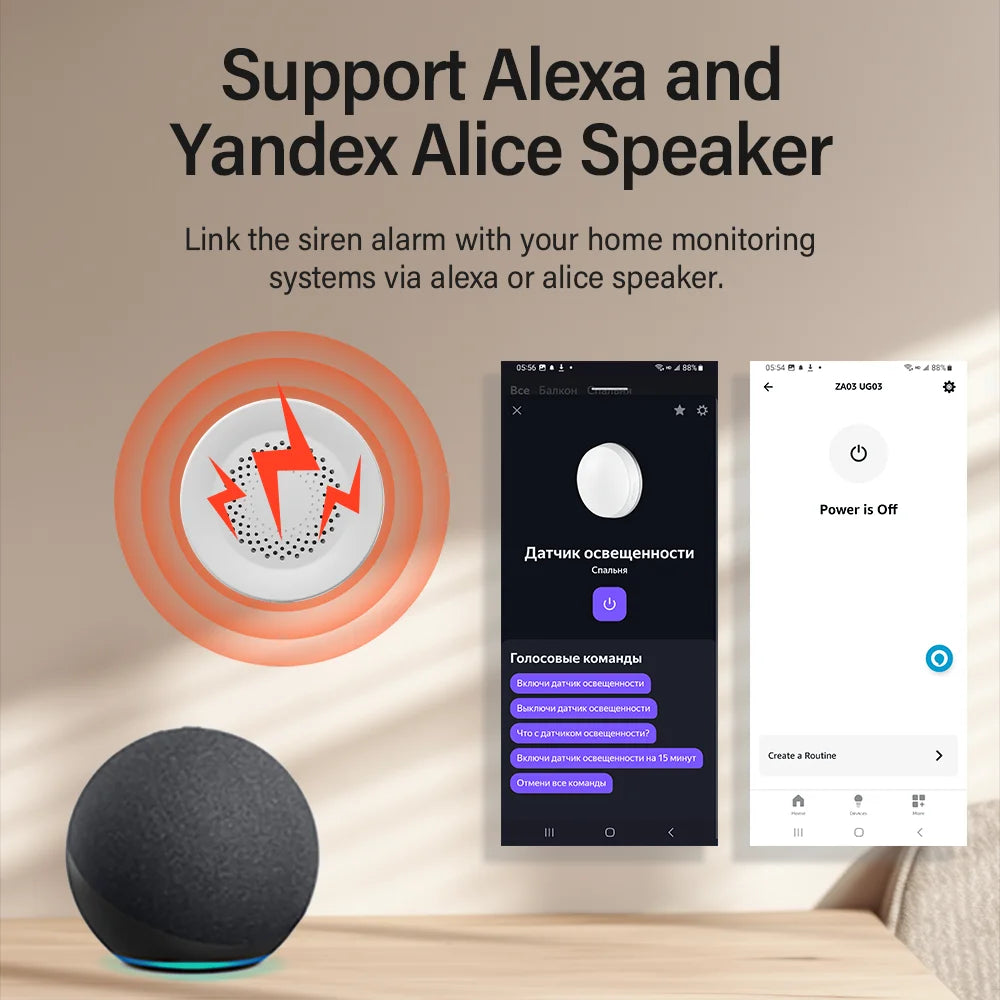 Tuya Zigbee WiFi Smart Siren Alarm 100db Speaker For Smart Home Security Works With SmartLife Alexa Yandex