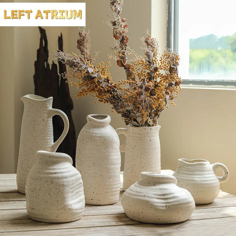 Stoneware Vase Ornaments Dried Flowers Flower Table Ceramic Flower Utensils Simple Modern Creative Home Interior Soft Decoration