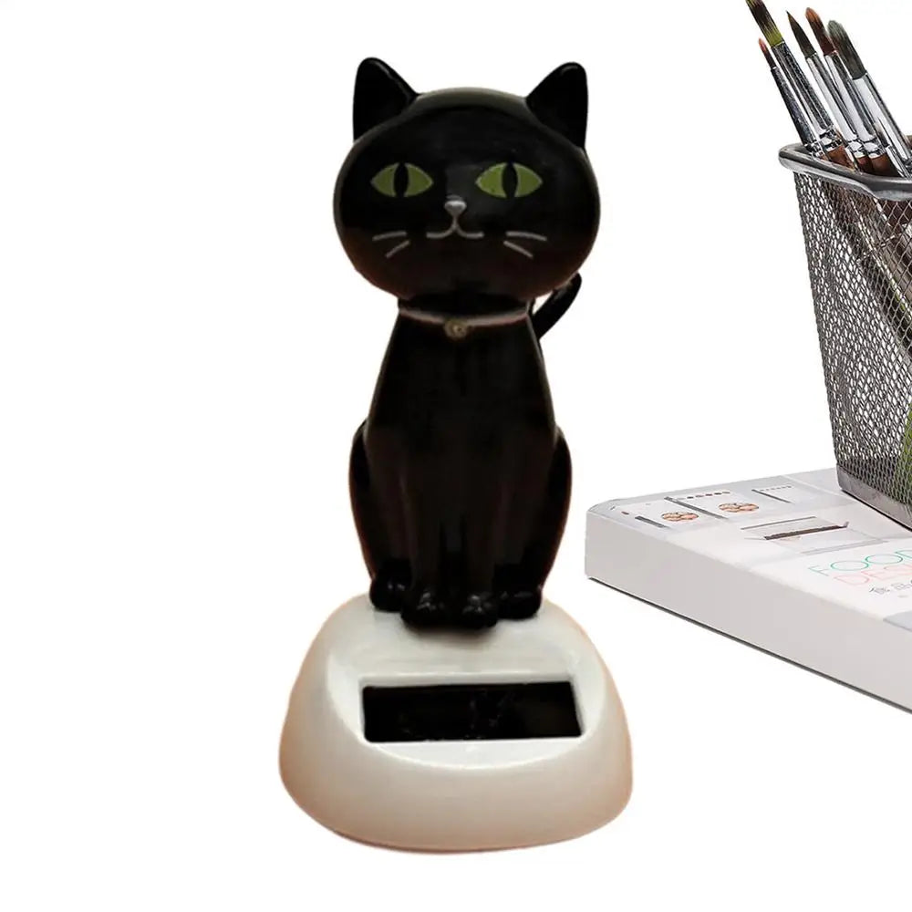Solar Shaking Cat Car Decoration Cartoon Cat Toy Dashboard Decorations Solar Shaking Head Doll Black Cat Small Gadget Decor