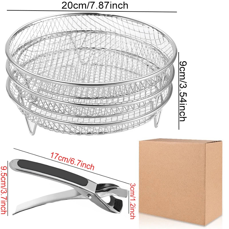 Air Fryer Universal Accessories Metal Oven Air Fryer Racks For Baking Stackable Grill Skewer Rack Fit All Airfryer 4.2Qt - 5.8Qt