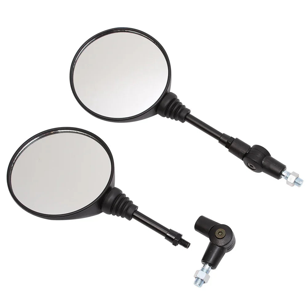 Universal 10mm Black Motorcycle Side Mirror, Anti-fall Folding Round Rearview Mirror