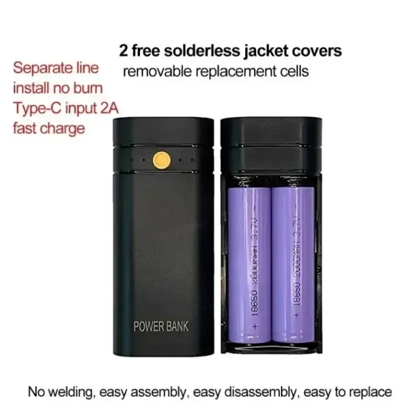 DIY Not Including Batteries Power Bank Box 5V 2A 6000mAh 2X 18650 USB Type-C Battery Charger Case For Phone Electronic Charging