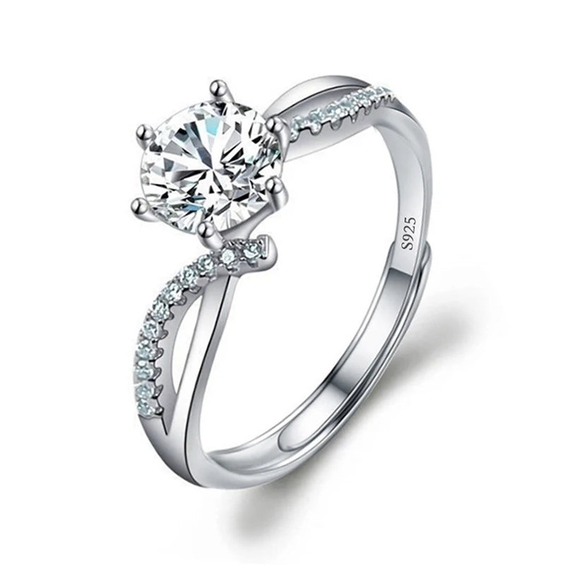 Moissanite Engagement Finger Rings Inlaid Diamond Open Ring For Women 925 Silver Promise Wedding Adjustable Rings Fine Jewelry