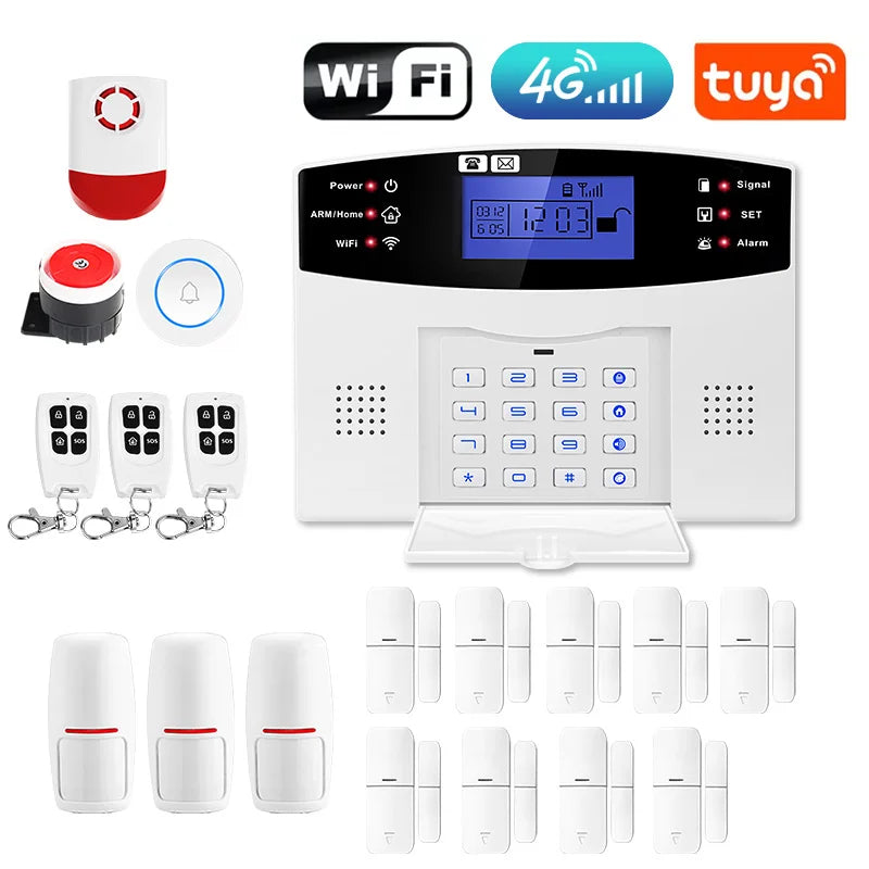 DYGSM Tuya Smart 4G+Wifi Home Security Alarm System Wireless Burglar Alarm System Smart Life App Control work with Alexa