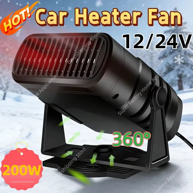 Car Heater 200W Dryer Windshield Defogging 12V/24V Heater Portable Defogger Defroster Heating Fan Household Heater 2026 New