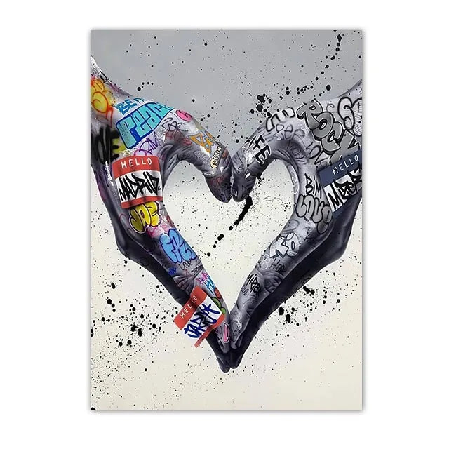 Graffiti Wall Art Home Decoration Painting Street Hand Gestures Love Kiss Modern Poster Print Pictures Abstract Pop Room Mural