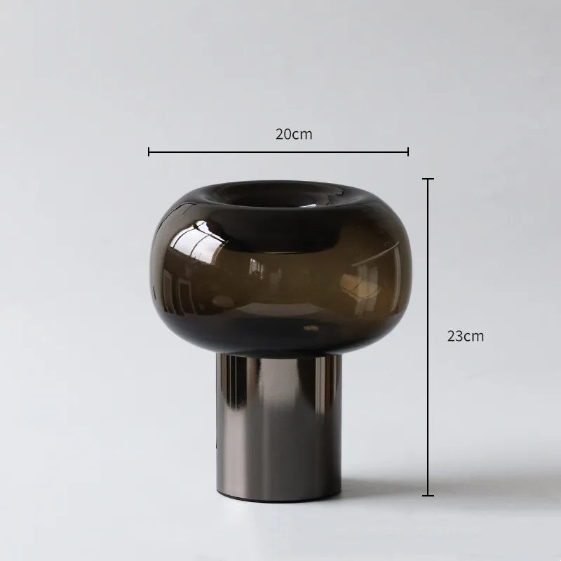 Dark Glass Vase, Iron Frame Cylindrical Base Flowerpot, Living Room Decoration, Creative Hydroponic Vase, Glass Container