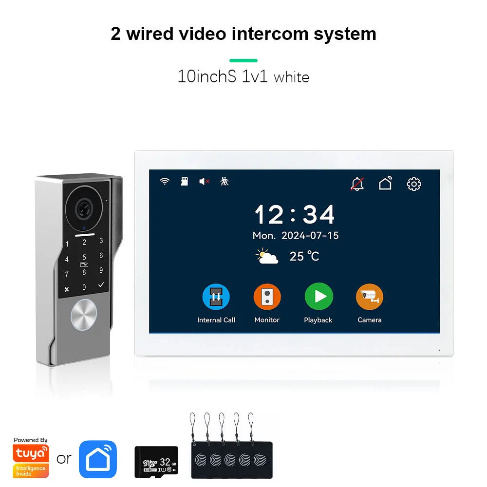 ANJIELO2Wire Digital Video Intercom System TUYA Smart 1080P Doorphone Camera Video Doorbell Support Gate DoorLockRemote Control